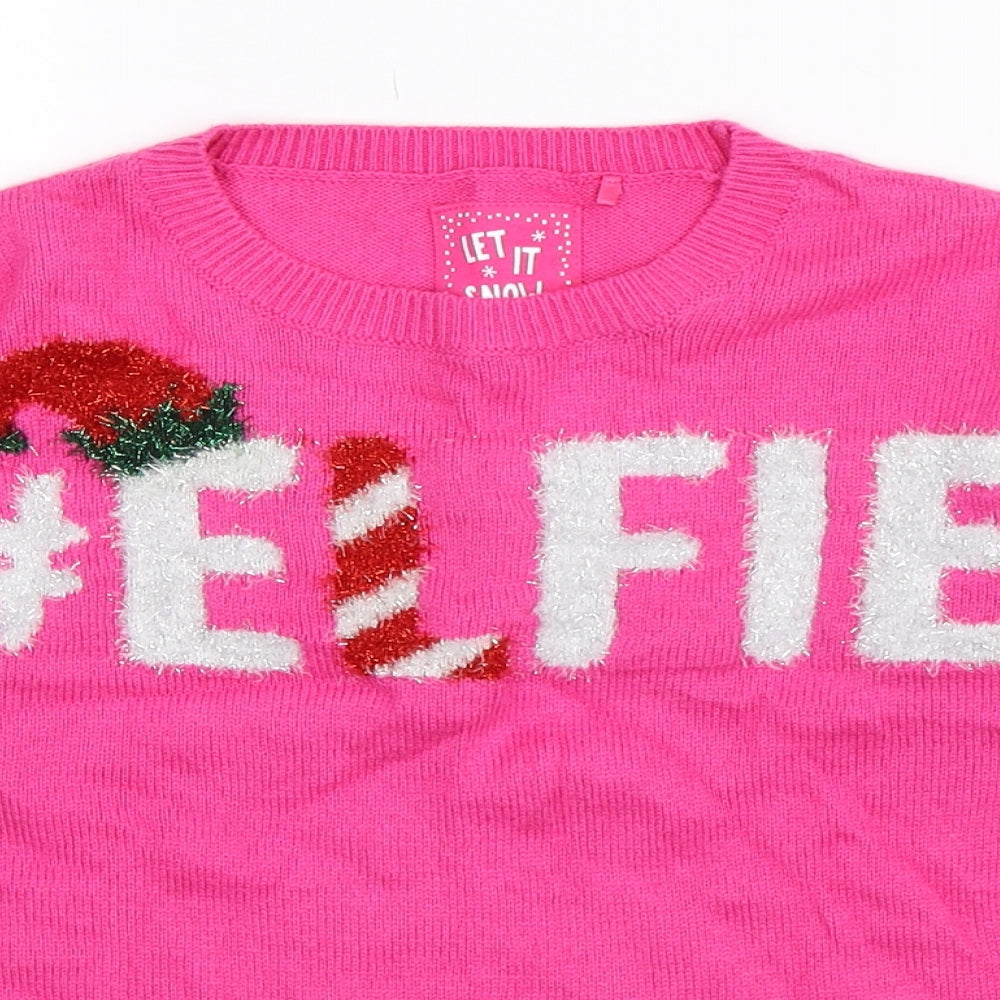 TU Girls Pink  Knit Pullover Jumper Size 9 Years  - Christmas