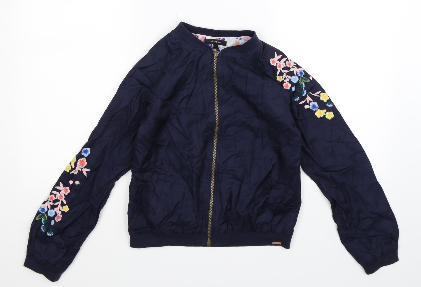 Autograph Girls Blue Floral  Bomber Jacket Jacket Size 11-12 Years