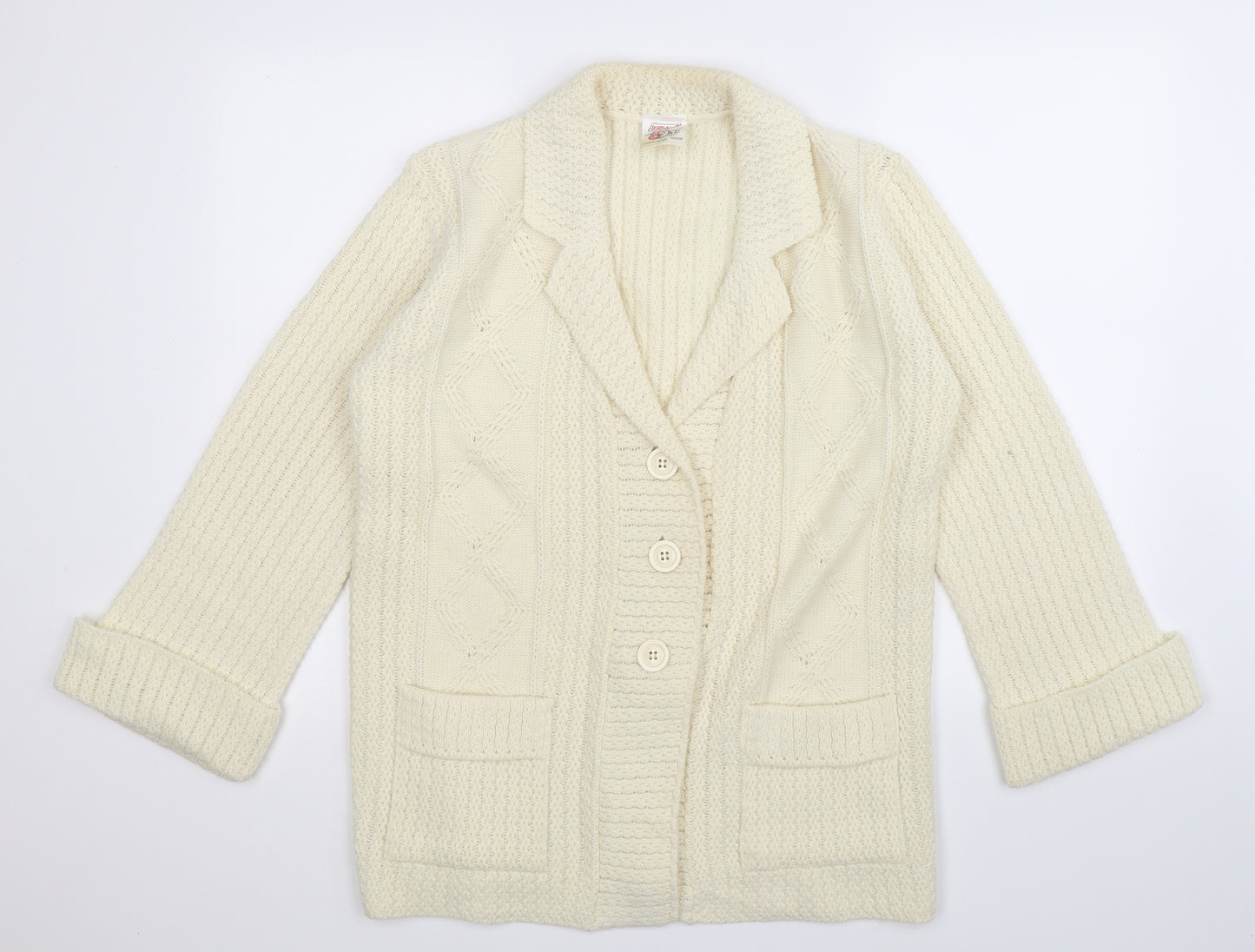St Michael Womens White  Knit Cardigan Jumper Size 16