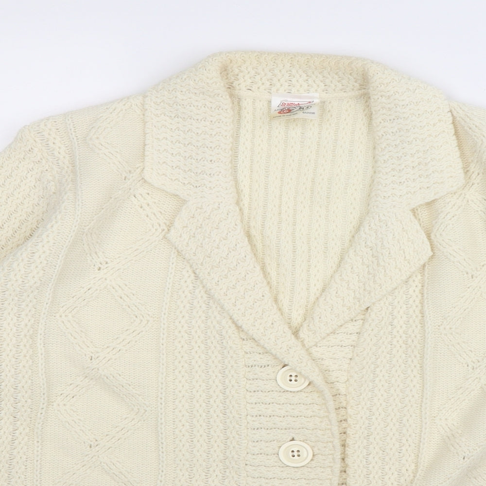 St Michael Womens White  Knit Cardigan Jumper Size 16