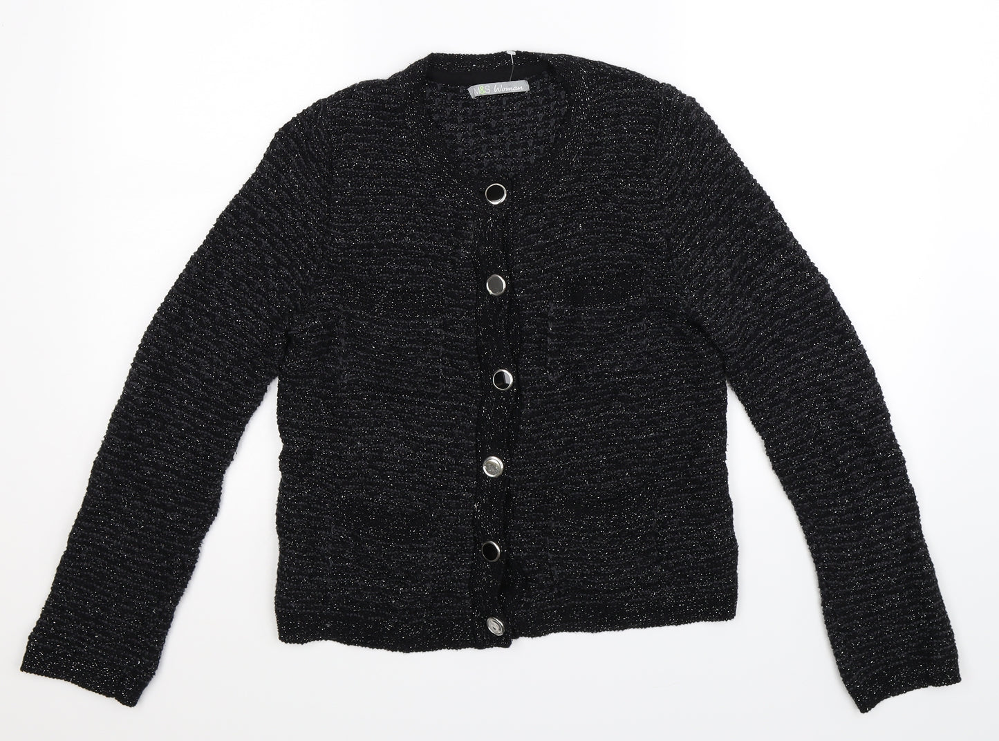 Marks and Spencer Womens Black  Knit Cardigan Jumper Size 12
