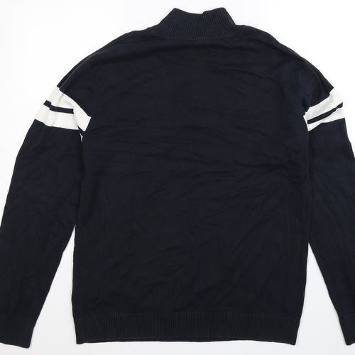 Ben Sherman Mens Blue Striped Knit Pullover Jumper Size L