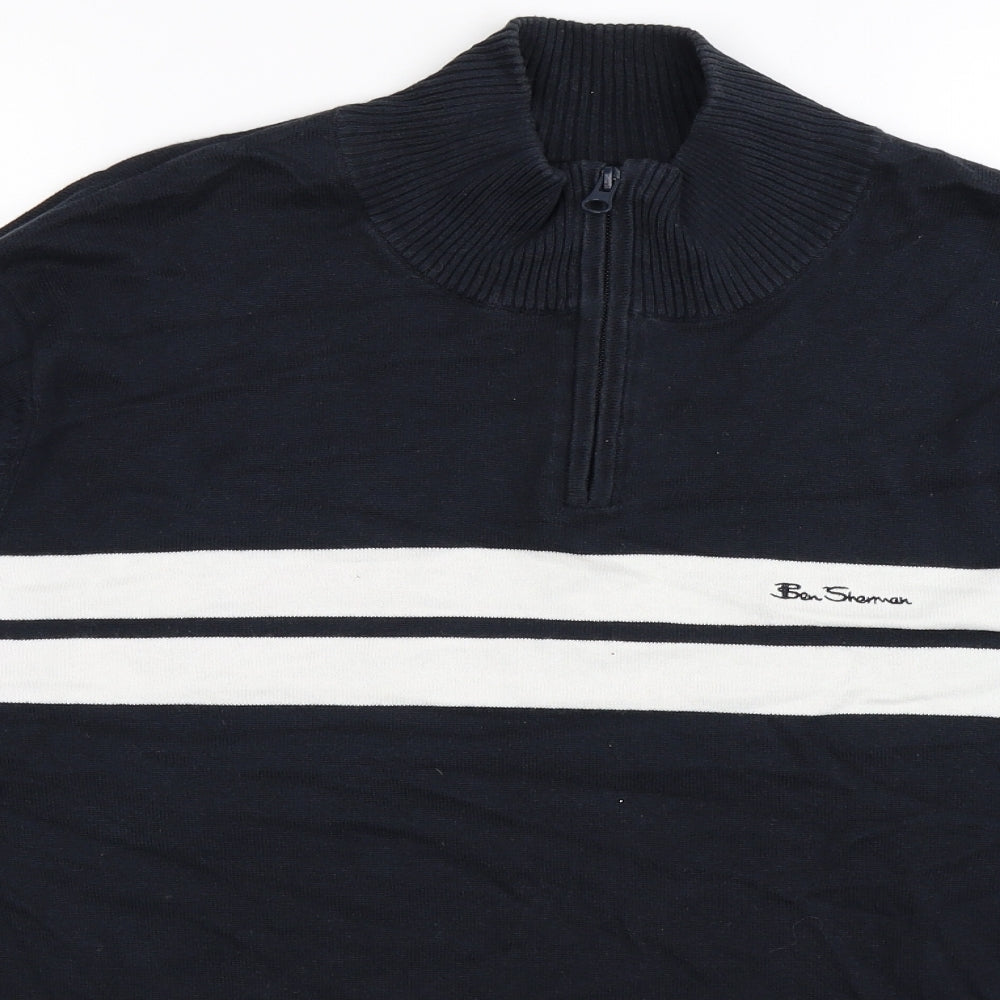 Ben Sherman Mens Blue Striped Knit Pullover Jumper Size L