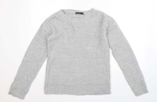Front view of Boohoo women’s grey knit jumper, size M