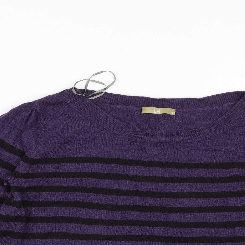 TU Womens Purple Striped  Pullover Jumper Size 10