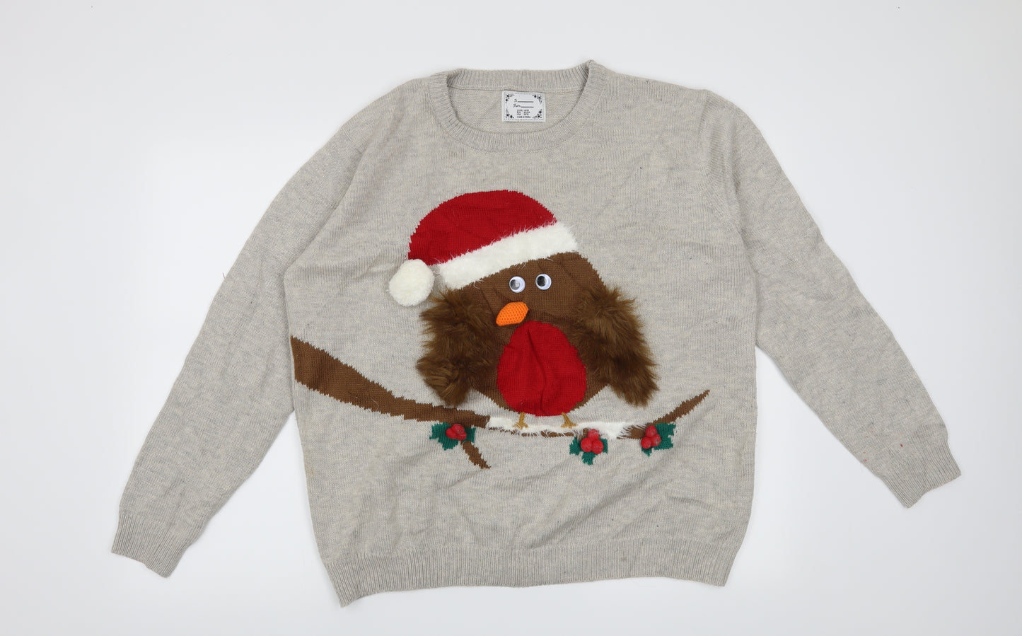 Atmosphere Womens Beige   Pullover Jumper Size L  - Christmas Robin