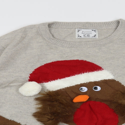 Atmosphere Womens Beige   Pullover Jumper Size L  - Christmas Robin