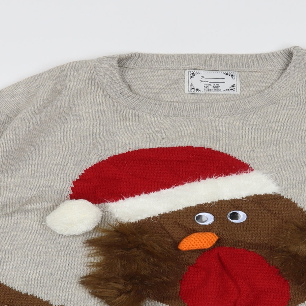 Atmosphere Womens Beige   Pullover Jumper Size L  - Christmas Robin