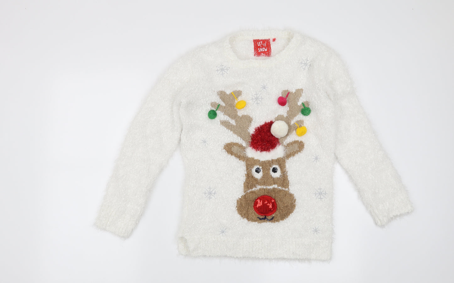 TU Girls White   Pullover Jumper Size 12 Years  - Christmas Reindeer