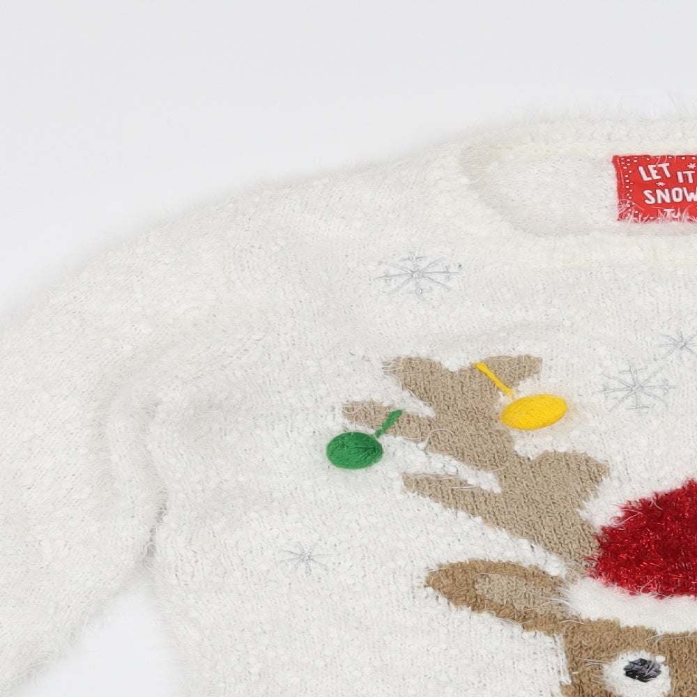 TU Girls White   Pullover Jumper Size 12 Years  - Christmas Reindeer