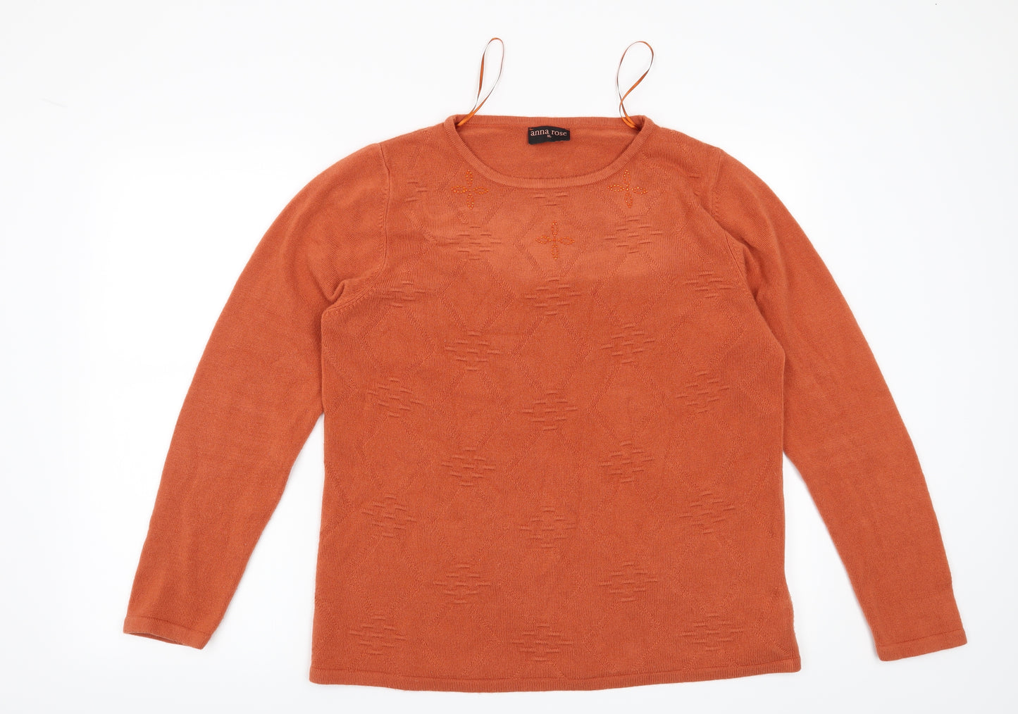 Anna Rose Womens Orange Geometric  Pullover Jumper Size XL