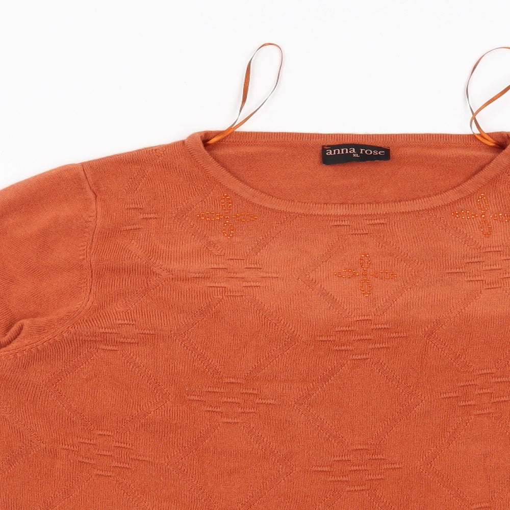 Anna Rose Womens Orange Geometric  Pullover Jumper Size XL