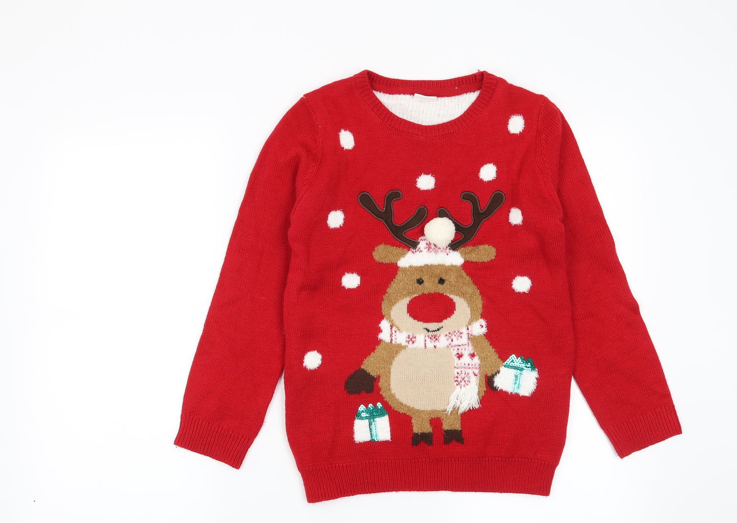 F&F Boys Red   Pullover Jumper Size 9-10 Years  - Christmas Reindeer