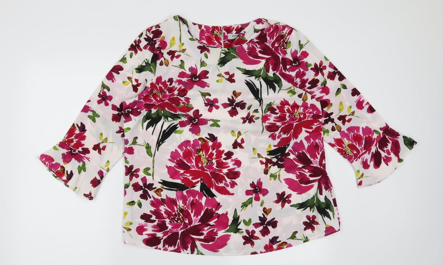 Soon Womens White Floral  Basic Blouse Size 14