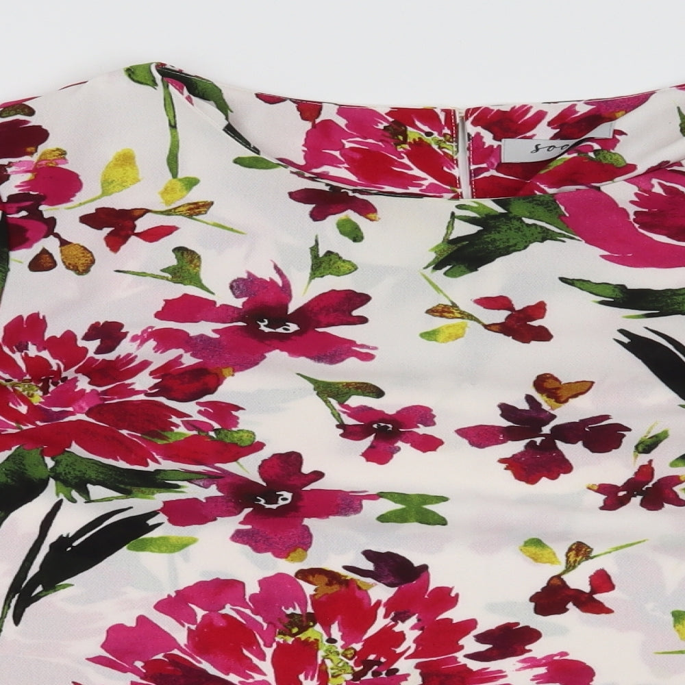 Soon Womens White Floral  Basic Blouse Size 14