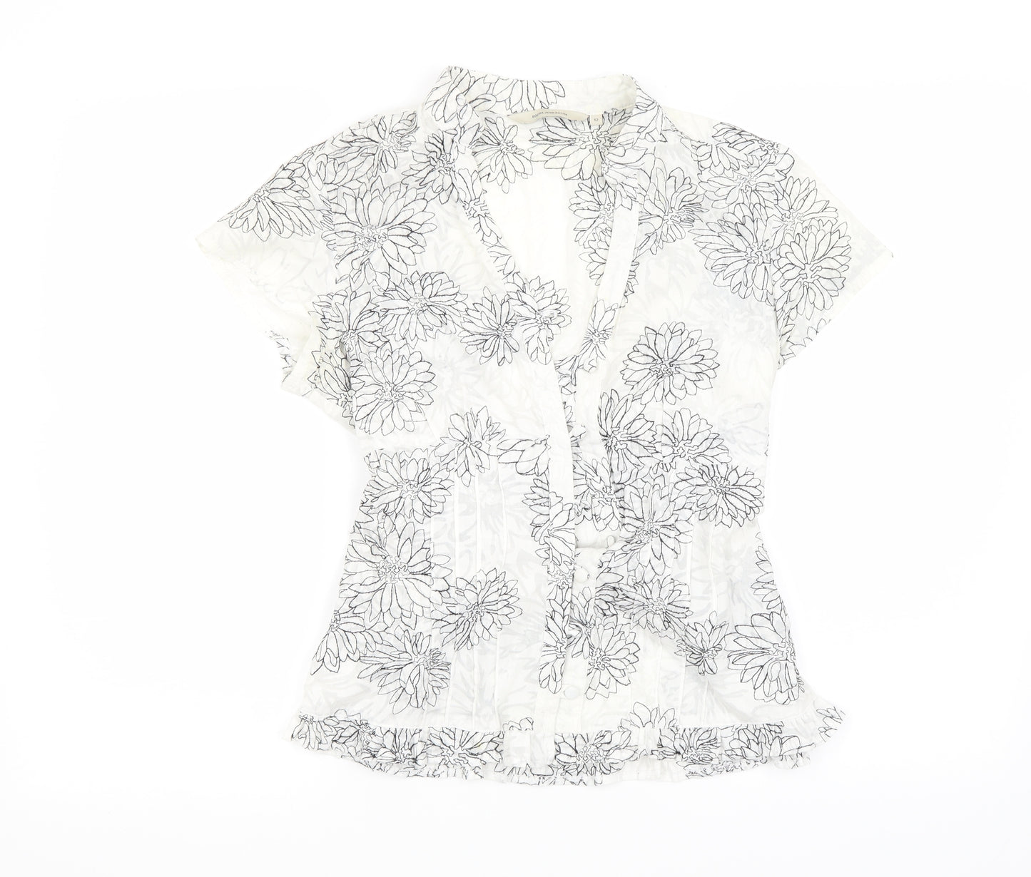 RJR.John Rocha Womens White Floral  Basic Button-Up Size 12