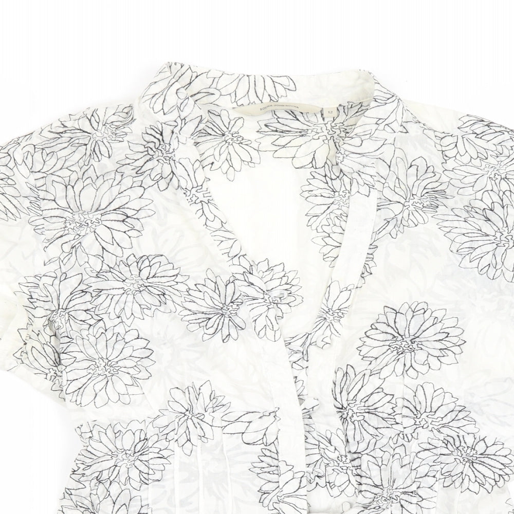 RJR.John Rocha Womens White Floral  Basic Button-Up Size 12