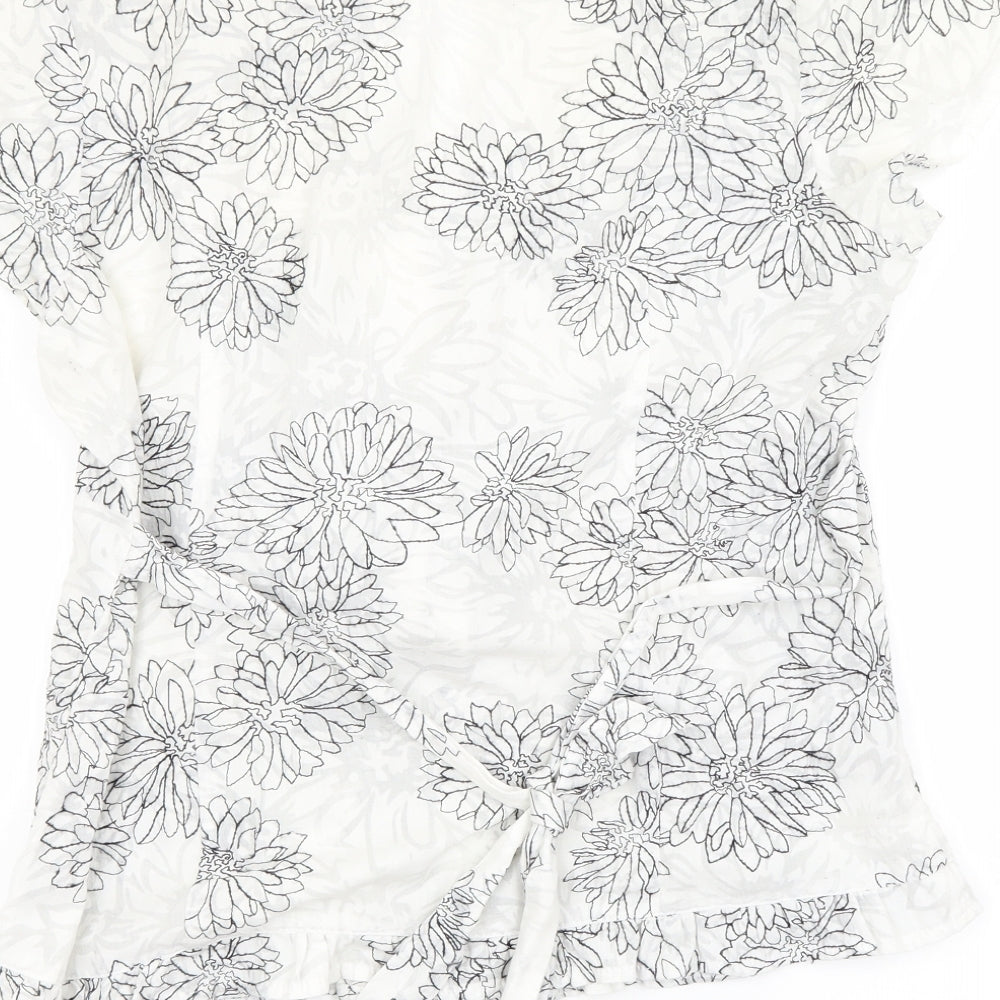 RJR.John Rocha Womens White Floral  Basic Button-Up Size 12