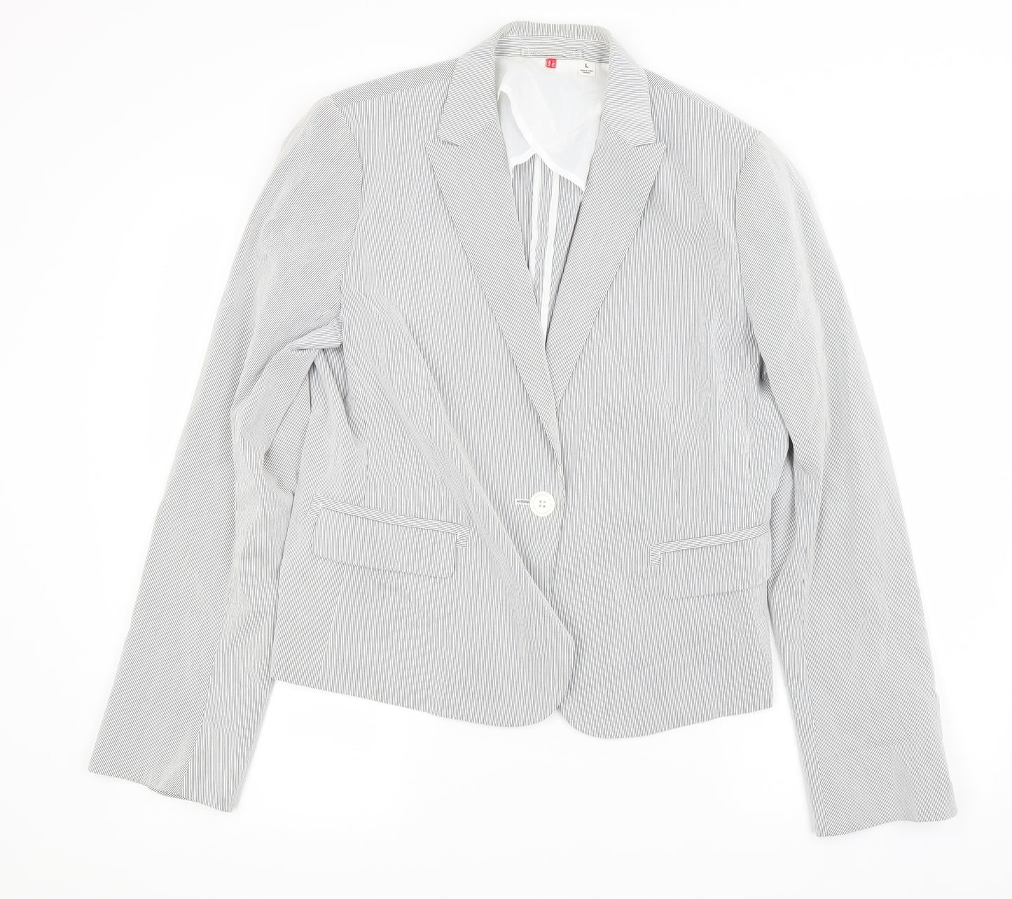 Preworn Womens Grey Striped  Jacket Blazer Size L
