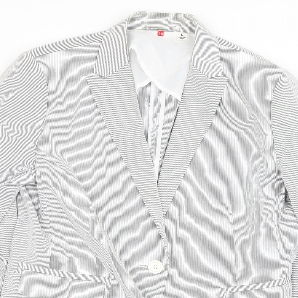 Preworn Womens Grey Striped  Jacket Blazer Size L
