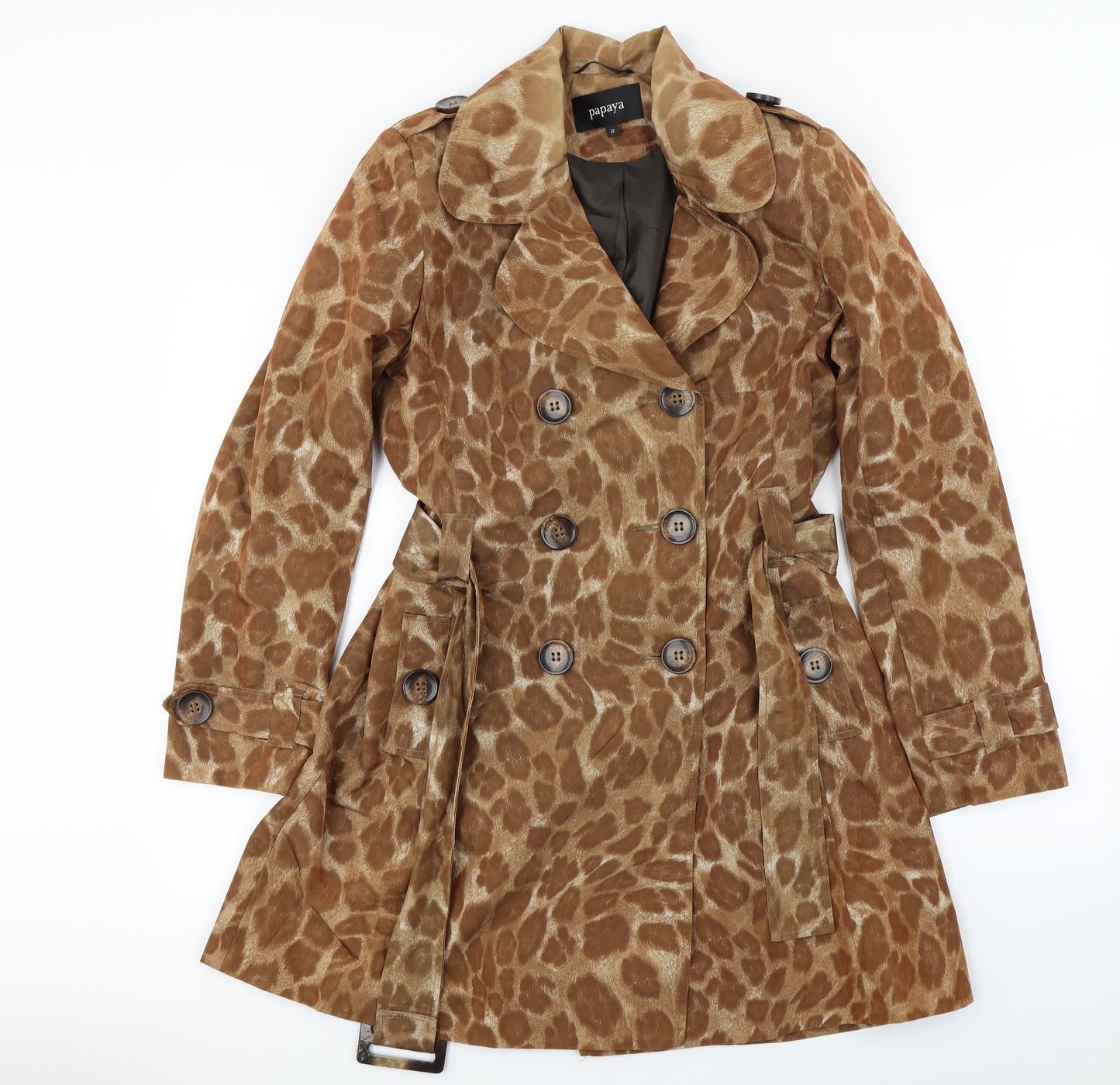 Papaya Womens Brown Animal Print  Jacket Coat Size 12