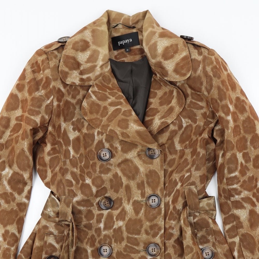 Papaya Womens Brown Animal Print  Jacket Coat Size 12