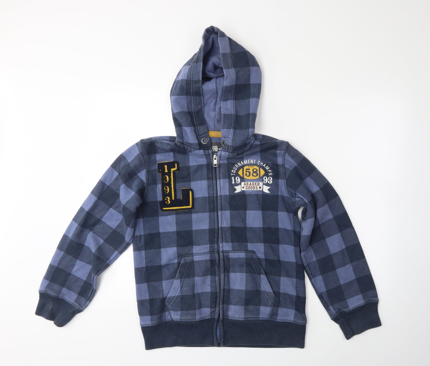 LOGG Boys Blue Check  Full Zip Hoodie Size 10-11 Years