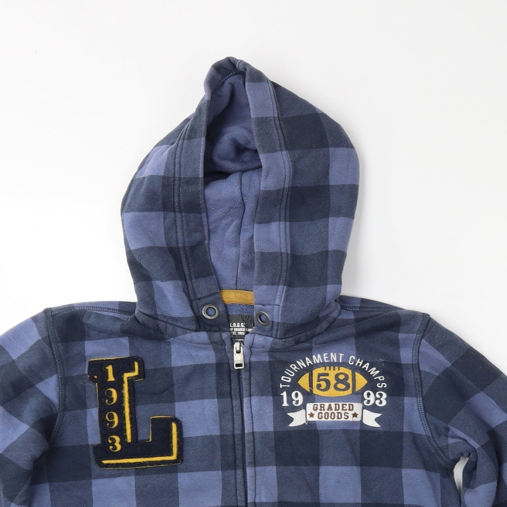 LOGG Boys Blue Check  Full Zip Hoodie Size 10-11 Years