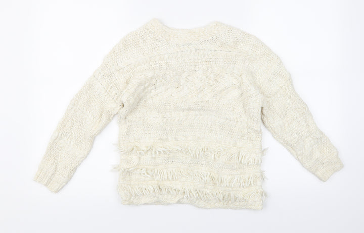 Outfit Kids Girls White Striped Pullover Jumper Size 8 Years