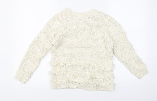 Outfit Kids Girls White Striped  Pullover Jumper Size 8 Years