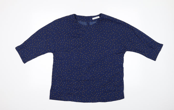 Atelier Womens Blue Polka Dot  Basic Blouse Size 10