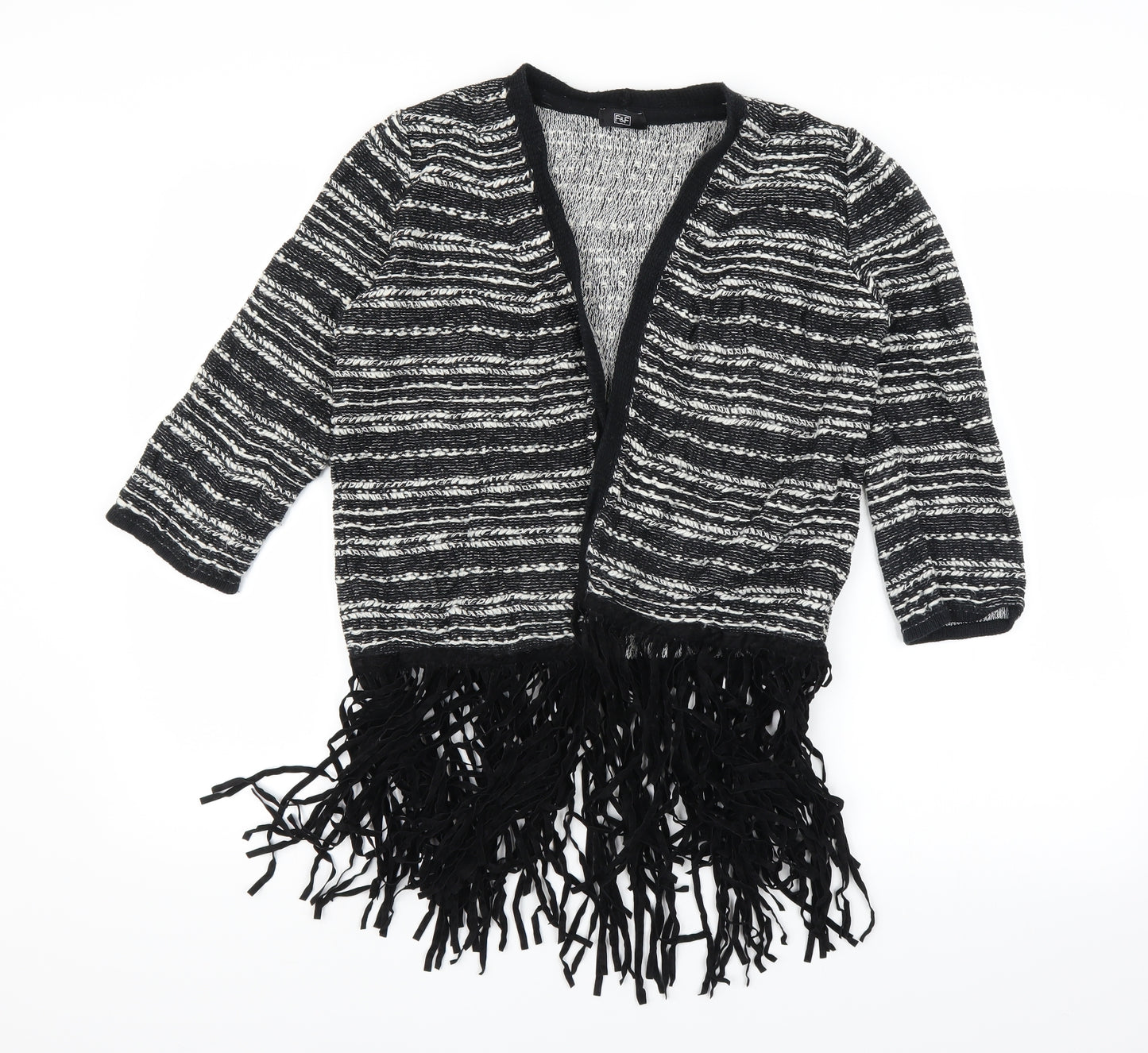 F&F Womens Black Striped  Cardigan Jumper Size 12