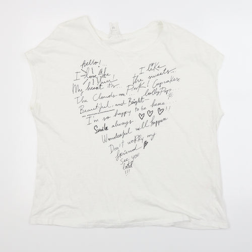 NEXT Womens White   Basic T-Shirt Size 20  - LOVE HEART
