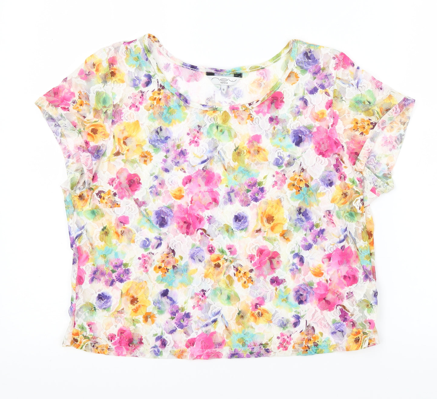 NEXT Womens White Floral Mesh Basic T-Shirt Size 10