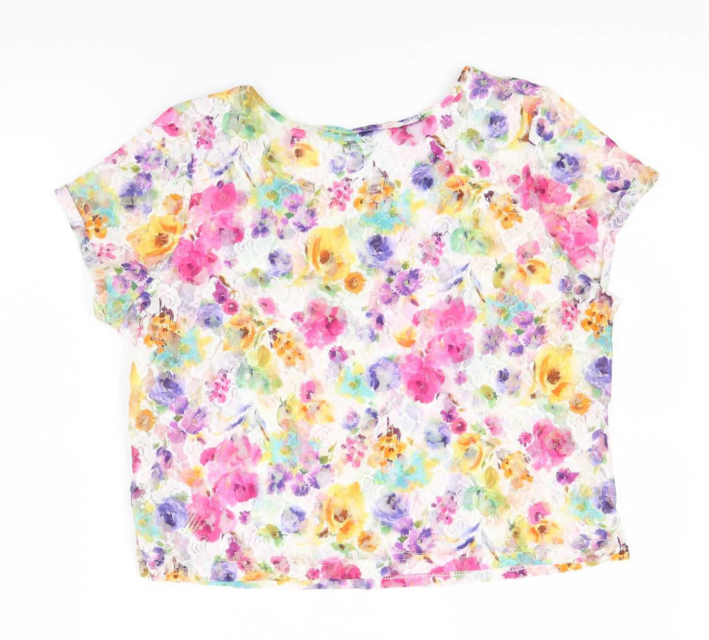 NEXT Womens White Floral Mesh Basic T-Shirt Size 10