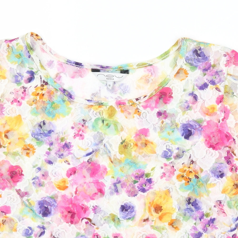 NEXT Womens White Floral Mesh Basic T-Shirt Size 10