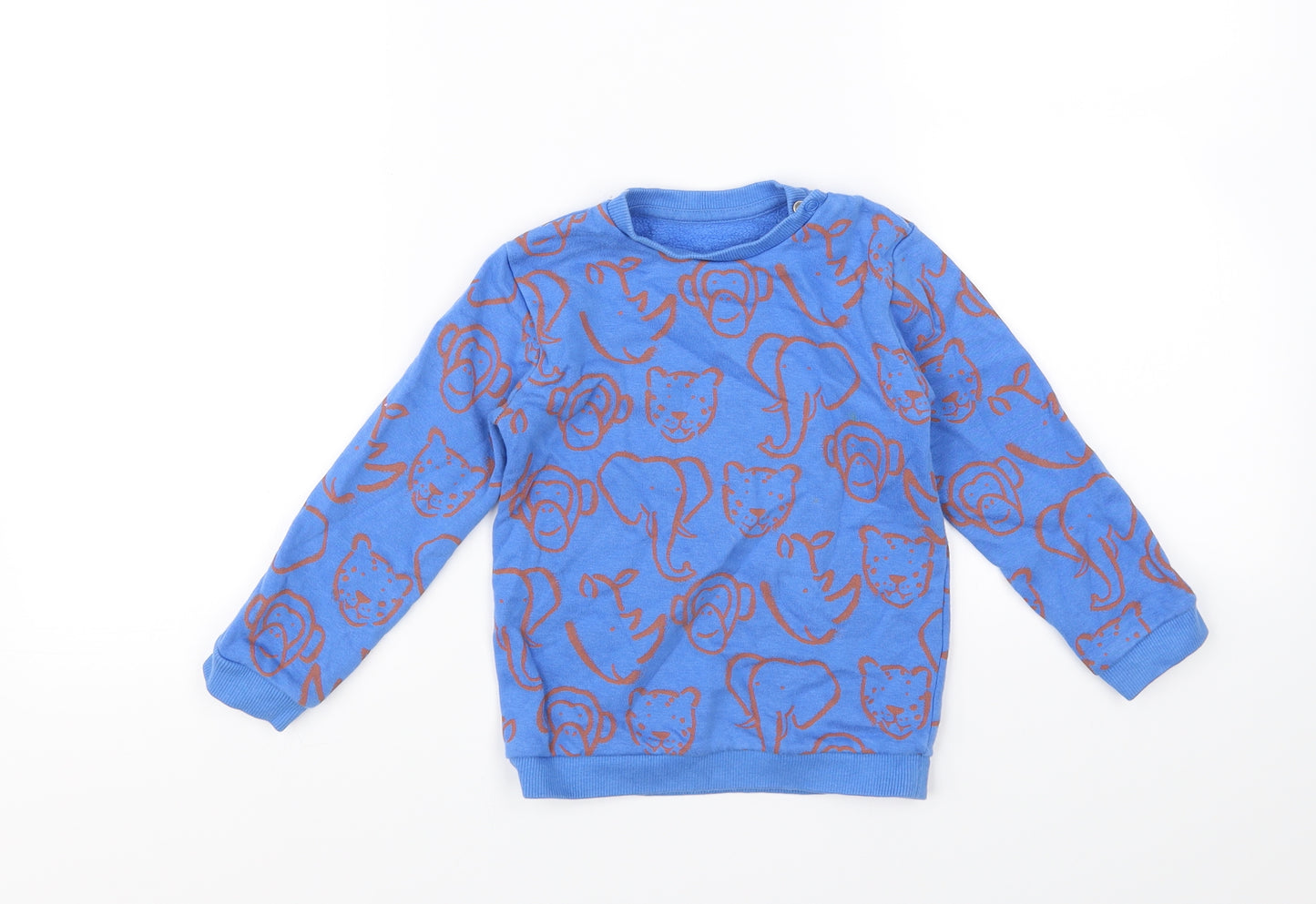 m&S Boys Blue Animal Print  Pullover Jumper Size 2-3 Years