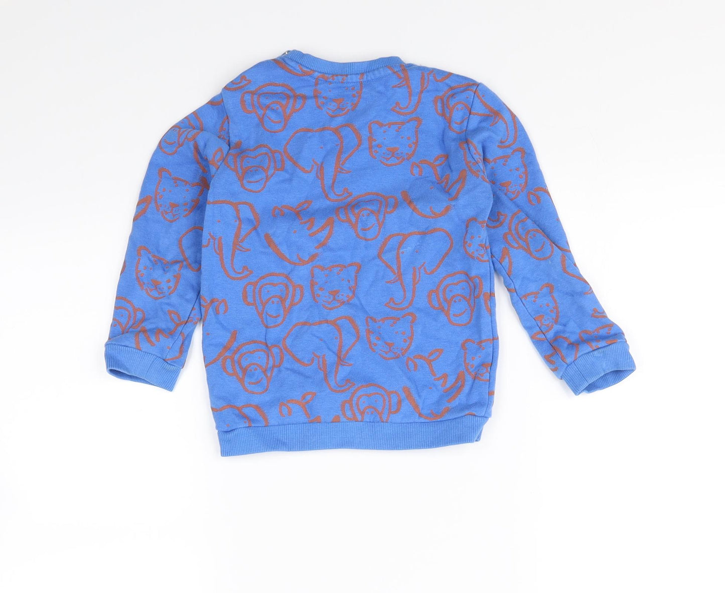 m&S Boys Blue Animal Print  Pullover Jumper Size 2-3 Years