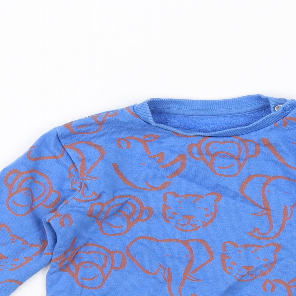 m&S Boys Blue Animal Print  Pullover Jumper Size 2-3 Years