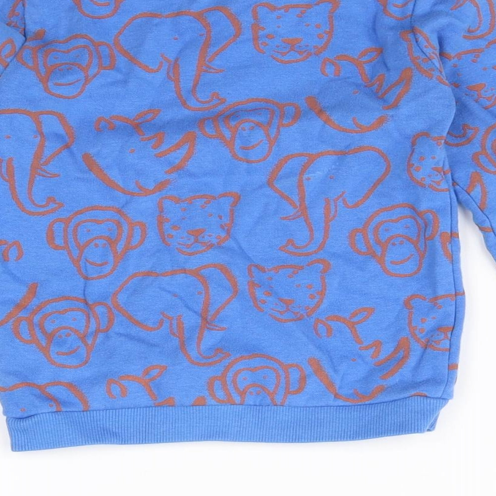 m&S Boys Blue Animal Print  Pullover Jumper Size 2-3 Years