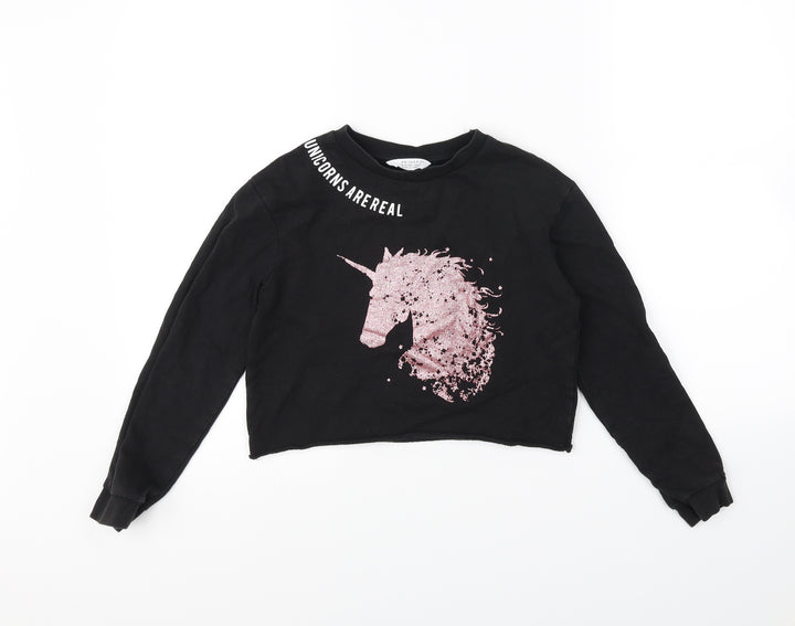 Primark Girls Black Pullover Jumper Size 9 Years - Unicorn