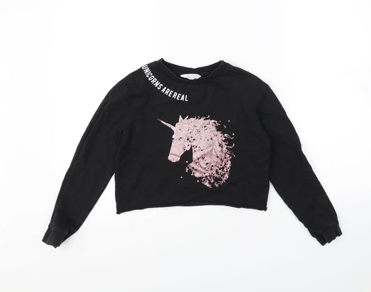 Primark Girls Black   Pullover Jumper Size 9 Years  - Unicorn