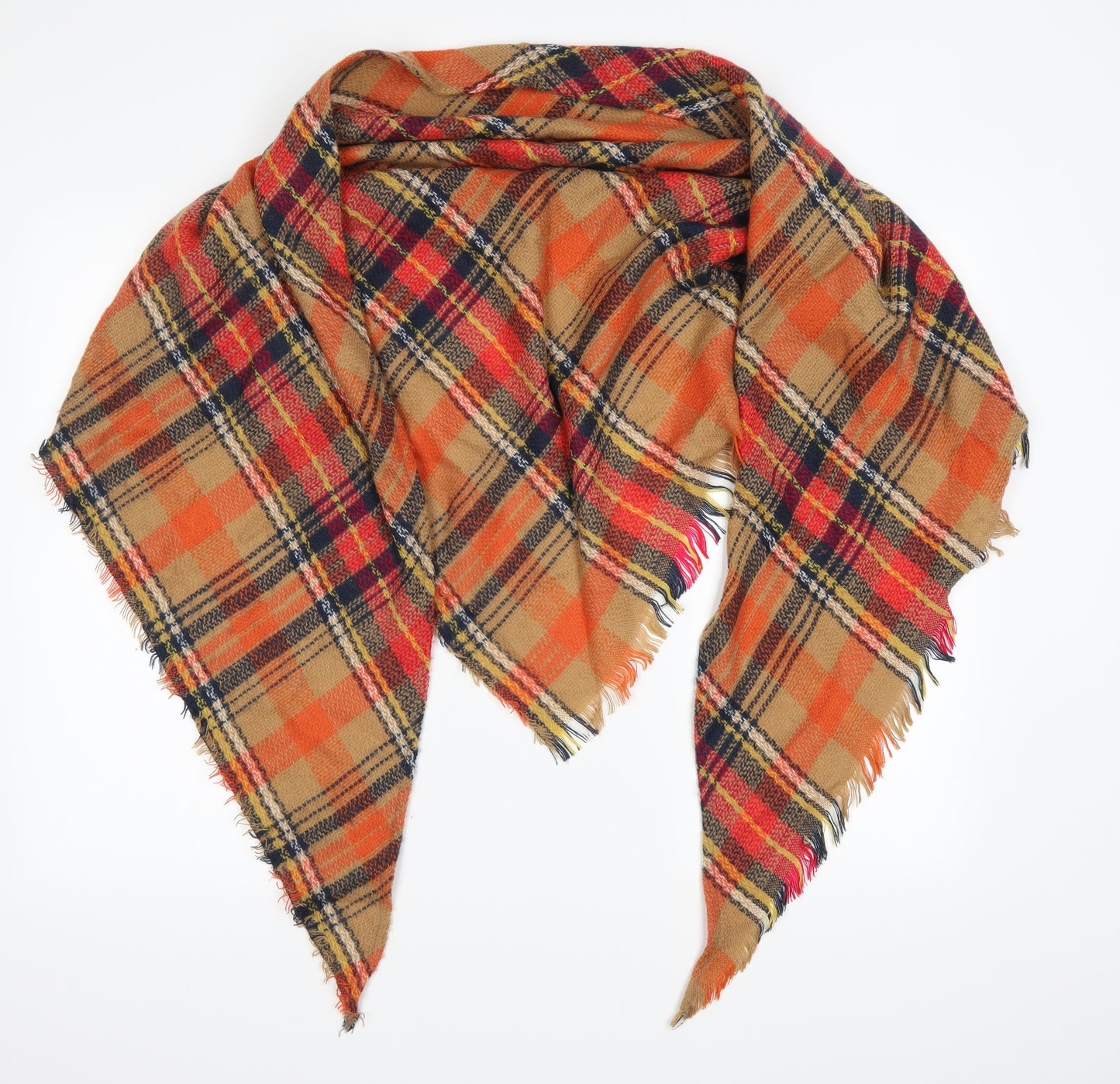 Preworn Unisex Orange Plaid   Shawl/Wrap