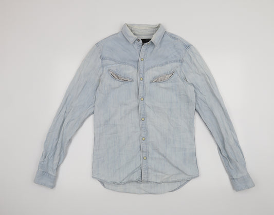 Front view of Topman men’s blue button-up, size S