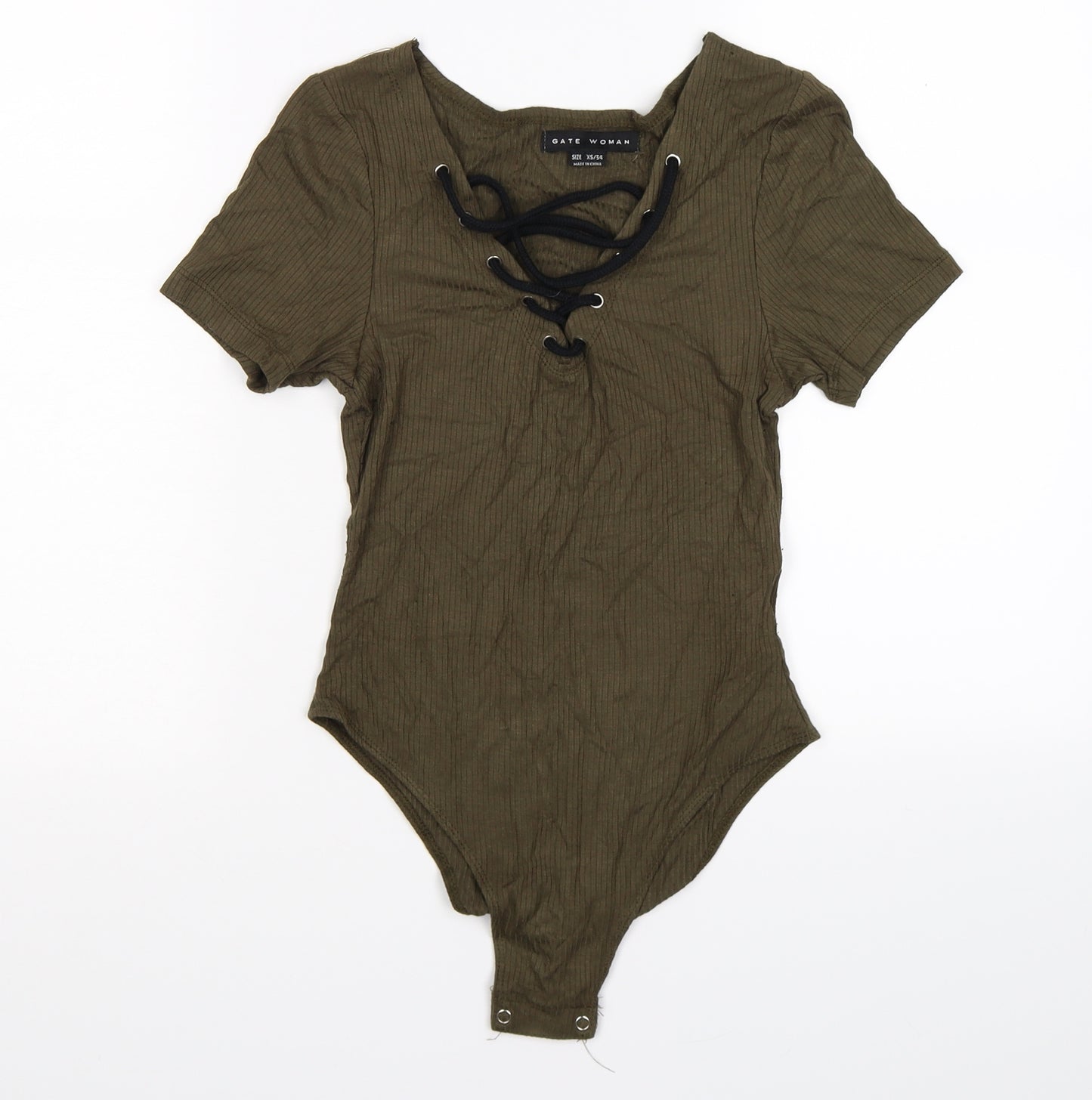 Gate Women Womens Green Striped  Bodysuit One-Piece Size XS  - lace neck