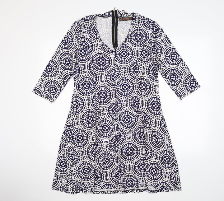 QED London Womens Blue Geometric Fit & Flare Size M