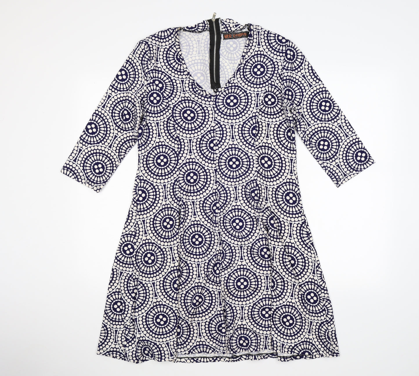 QED London Womens Blue Geometric  Fit & Flare  Size M