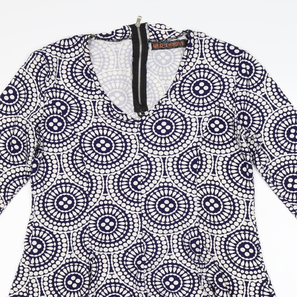 QED London Womens Blue Geometric  Fit & Flare  Size M