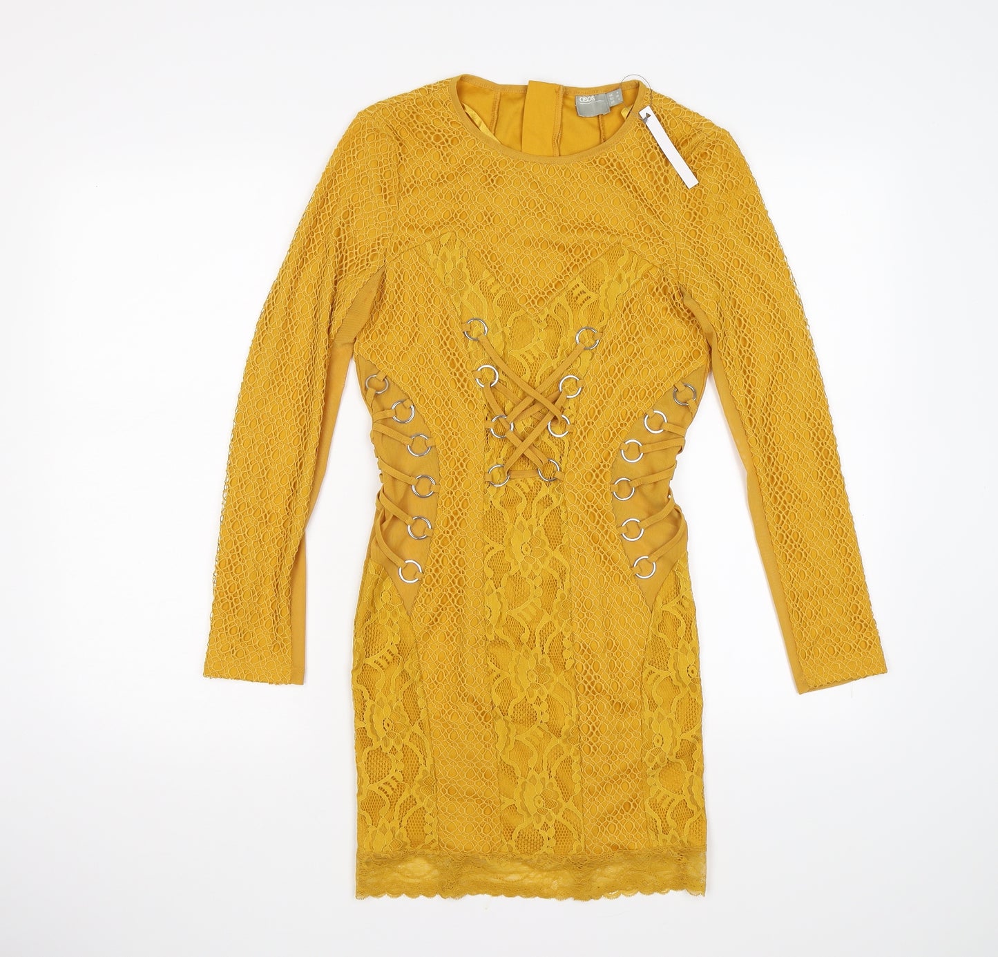 ASOS Womens Yellow Floral Lace Bodycon  Size 8