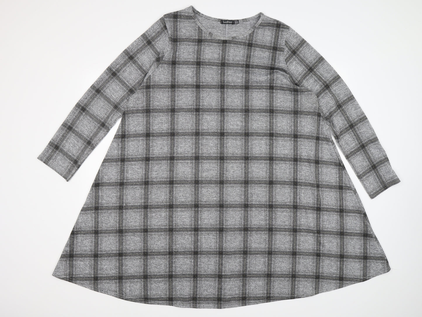 Boohoo Womens Grey Check Jersey A-Line  Size 22